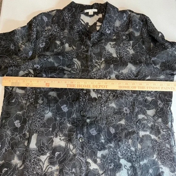 Erin London Black Floral Sheer Button Up Tunic Top Size XL - Picture 5 of 13